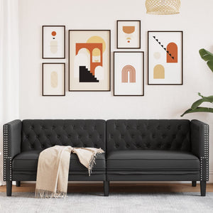 Chesterfield Sofa 3-Sitzer Kunstleder Schwarz