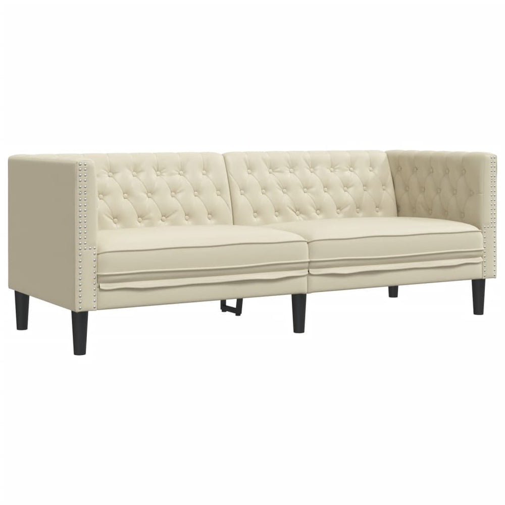 Chesterfield Sofa 3-Sitzer Creme Kunstleder