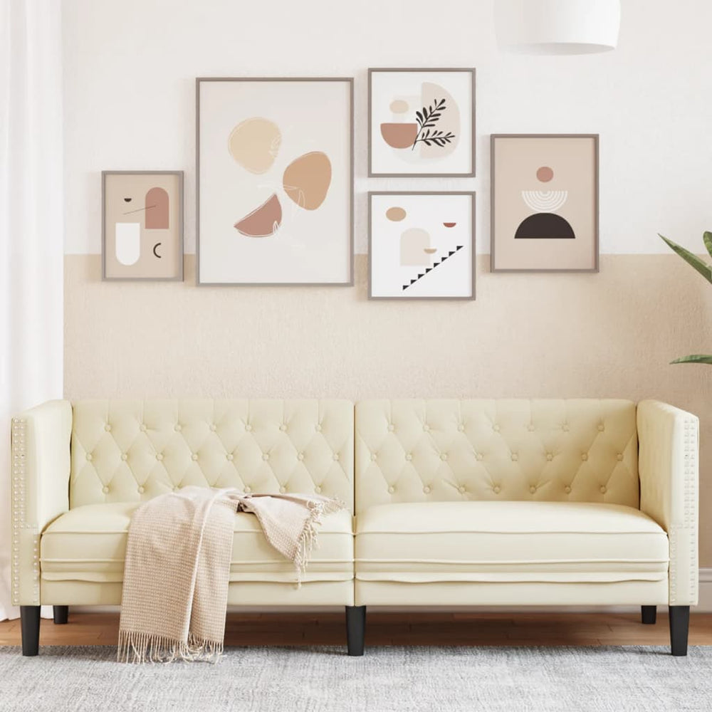 Chesterfield Sofa 3-Sitzer Creme Kunstleder