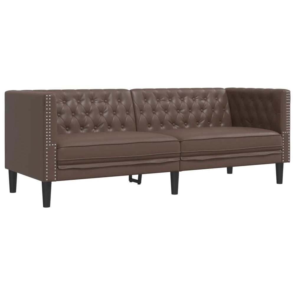 Chesterfield Sofa 3-Sitzer Braun Kunstleder