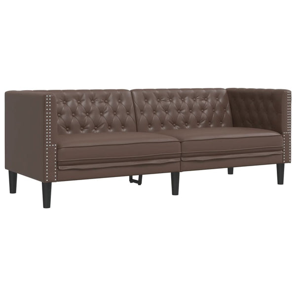 vidaXL Canapé Chesterfield 3 places en similicuir marron