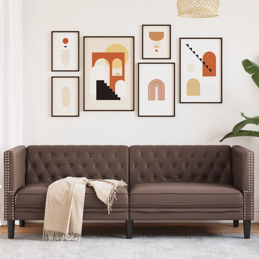 vidaXL Canapé Chesterfield 3 places en similicuir marron