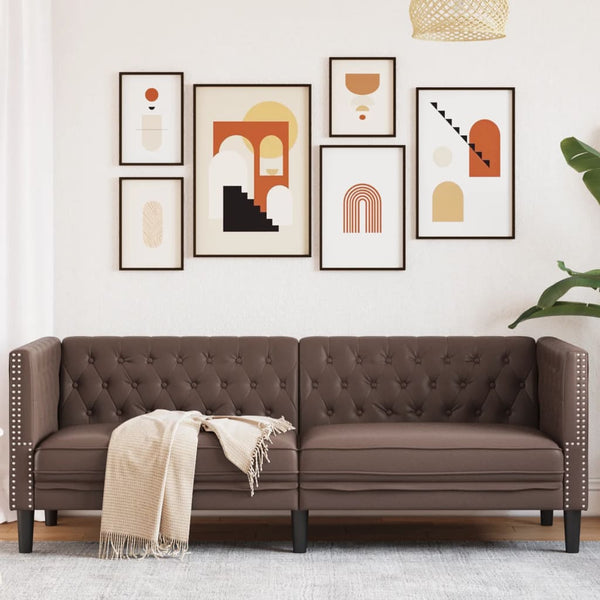 vidaXL Canapé Chesterfield 3 places en similicuir marron