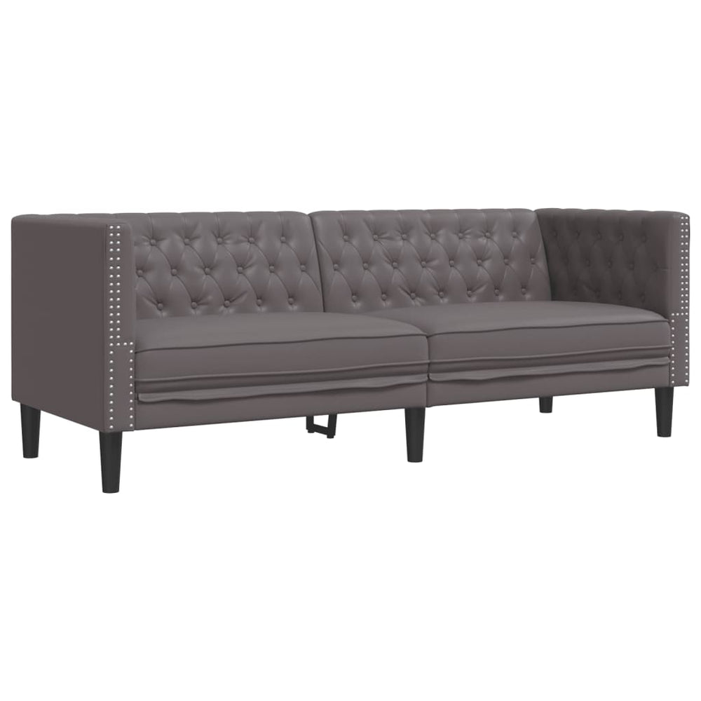Chesterfield Sofa 3-Sitzer Grau Kunstleder
