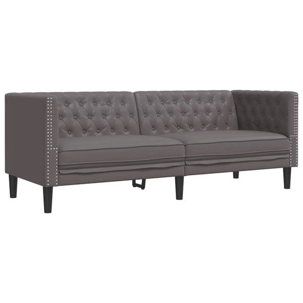 Chesterfield Sofa 3-Sitzer Grau Kunstleder