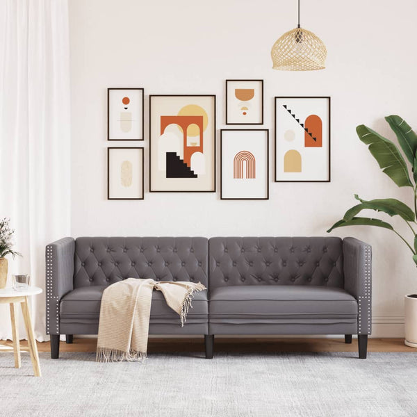 Chesterfield Sofa 3-Sitzer Grau Kunstleder