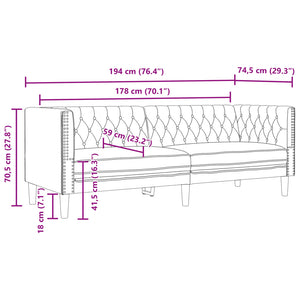 Chesterfield Sofa 3-Sitzer Grau Kunstleder