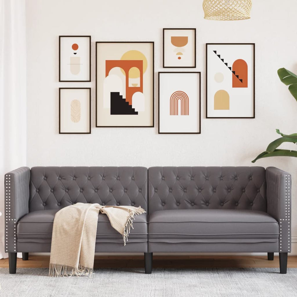 Chesterfield Sofa 3-Sitzer Grau Kunstleder