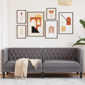 Chesterfield Sofa 3-Sitzer Grau Kunstleder