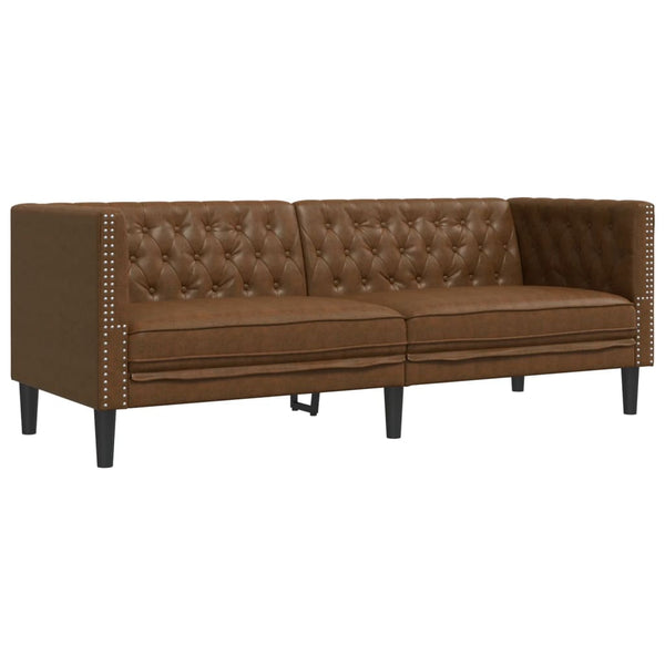 Chesterfield Sofa 3-Sitzer Braun Kunstleder Wildleder-Optik