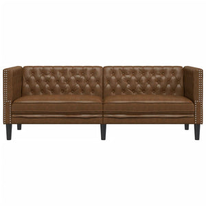 Chesterfield Sofa 3-Sitzer Braun Kunstleder Wildleder-Optik