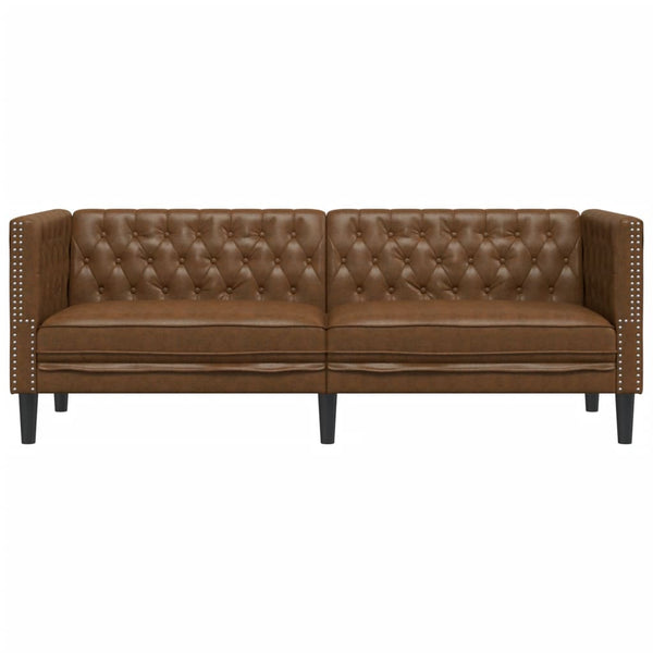Chesterfield Sofa 3-Sitzer Braun Kunstleder Wildleder-Optik
