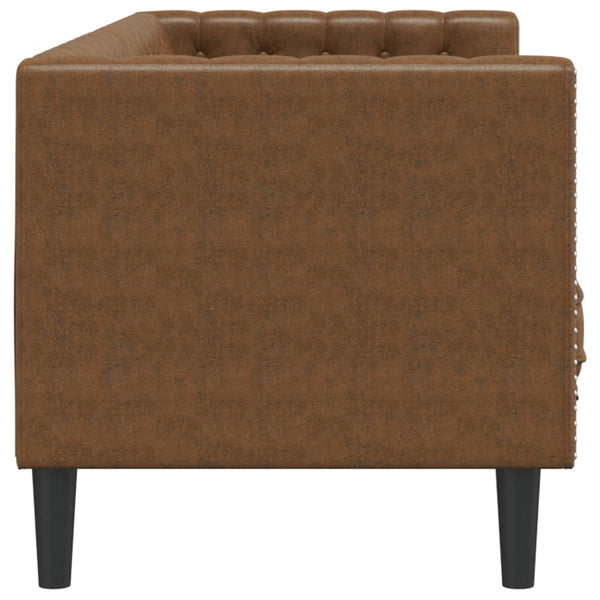 Chesterfield Sofa 3-Sitzer Braun Kunstleder Wildleder-Optik