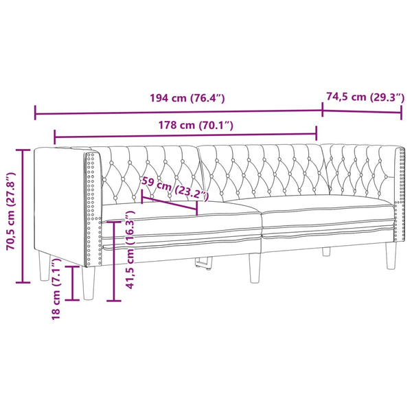 Chesterfield Sofa 3-Sitzer Braun Kunstleder Wildleder-Optik
