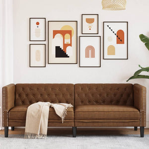 Chesterfield Sofa 3-Sitzer Braun Kunstleder Wildleder-Optik