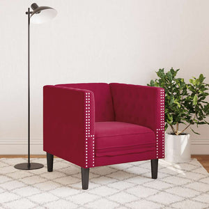 vidaXL Fauteuil Chesterfield velours rouge bordeaux