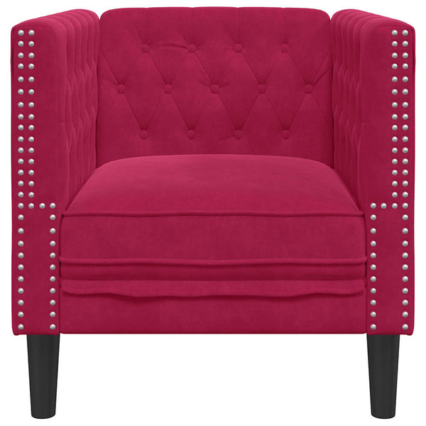 vidaXL Fauteuil Chesterfield velours rouge bordeaux