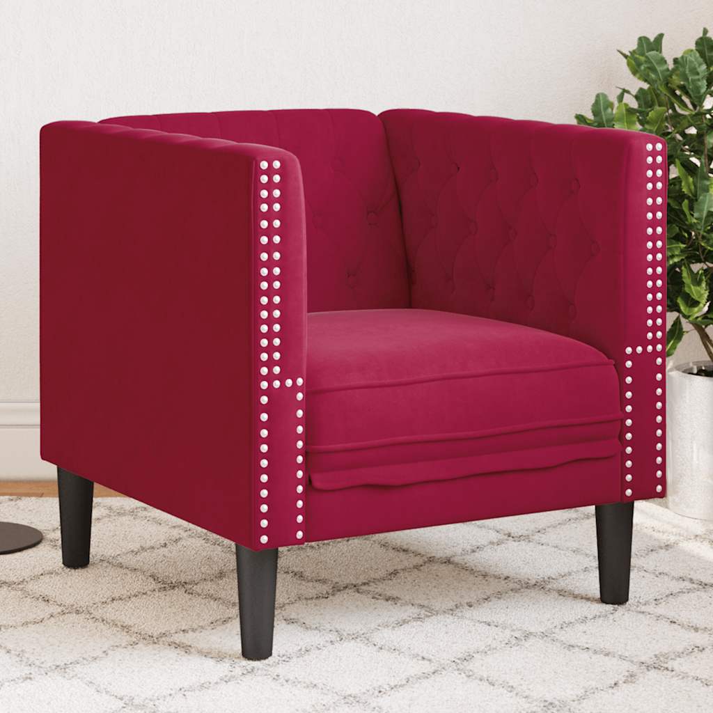 vidaXL Fauteuil Chesterfield velours rouge bordeaux