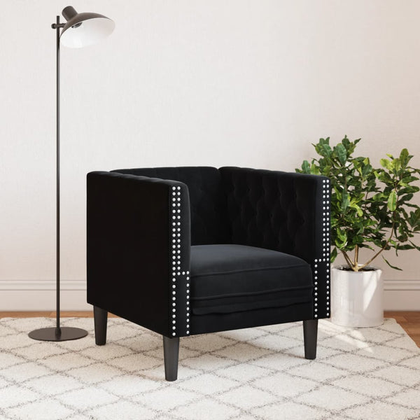 Schwarzer Chesterfield Sessel Samt