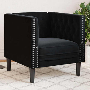 Schwarzer Chesterfield Sessel Samt