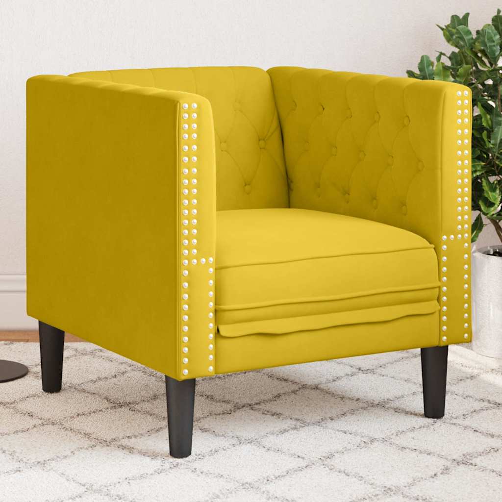 vidaXL Chesterfield Armchair Yellow Velvet