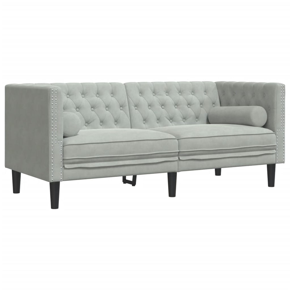 Chesterfield Sofa 2-Sitzer Hellgrau Samt