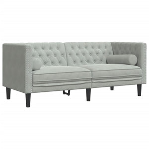 Chesterfield Sofa 2-Sitzer Hellgrau Samt