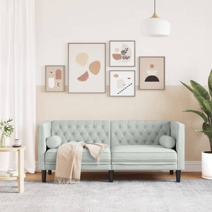 Chesterfield Sofa 2-Sitzer Hellgrau Samt