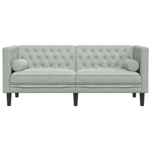 Chesterfield Sofa 2-Sitzer Hellgrau Samt