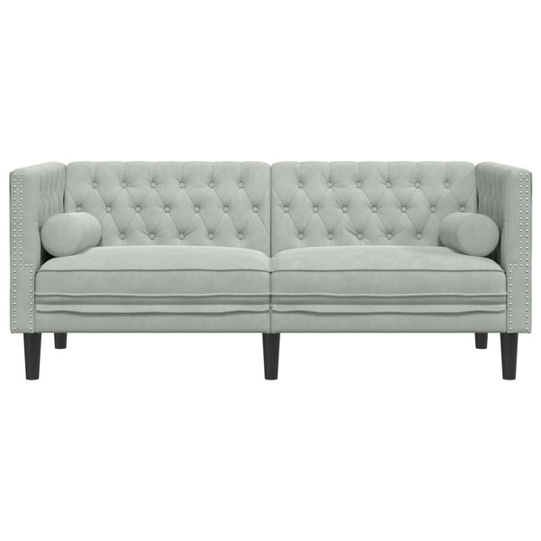 Chesterfield Sofa 2-Sitzer Hellgrau Samt