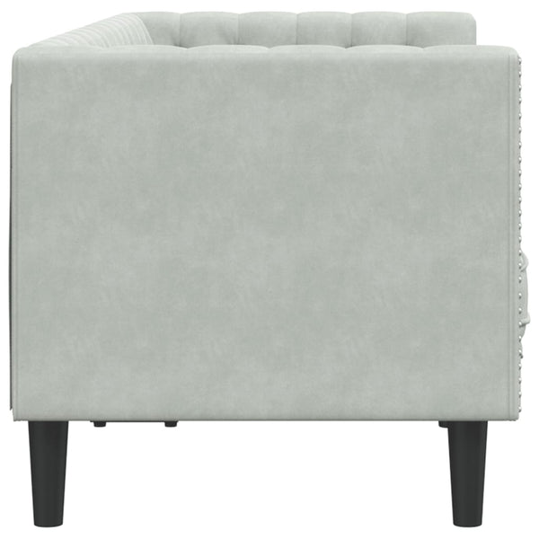 Chesterfield Sofa 2-Sitzer Hellgrau Samt