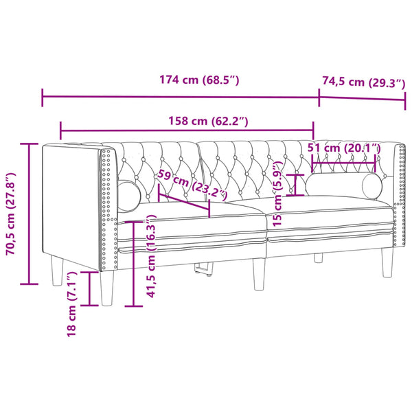 Chesterfield Sofa 2-Sitzer Hellgrau Samt