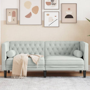 Chesterfield Sofa 2-Sitzer Hellgrau Samt