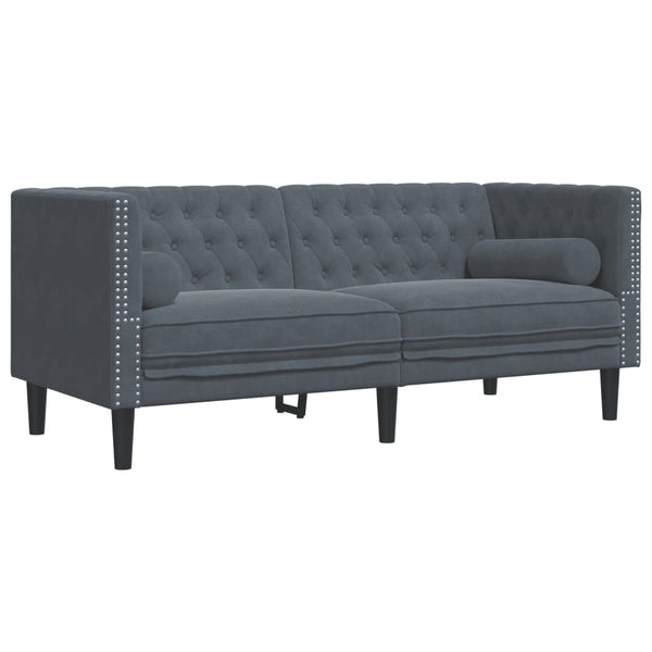 vidaXL Canapé Chesterfield 2 places avec coussins d'appoint Velours Gris foncé