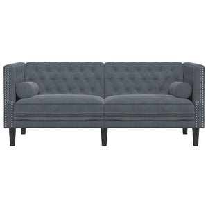 vidaXL Canapé Chesterfield 2 places avec coussins d'appoint Velours Gris foncé