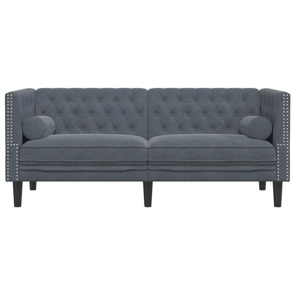 vidaXL Canapé Chesterfield 2 places avec coussins d'appoint Velours Gris foncé