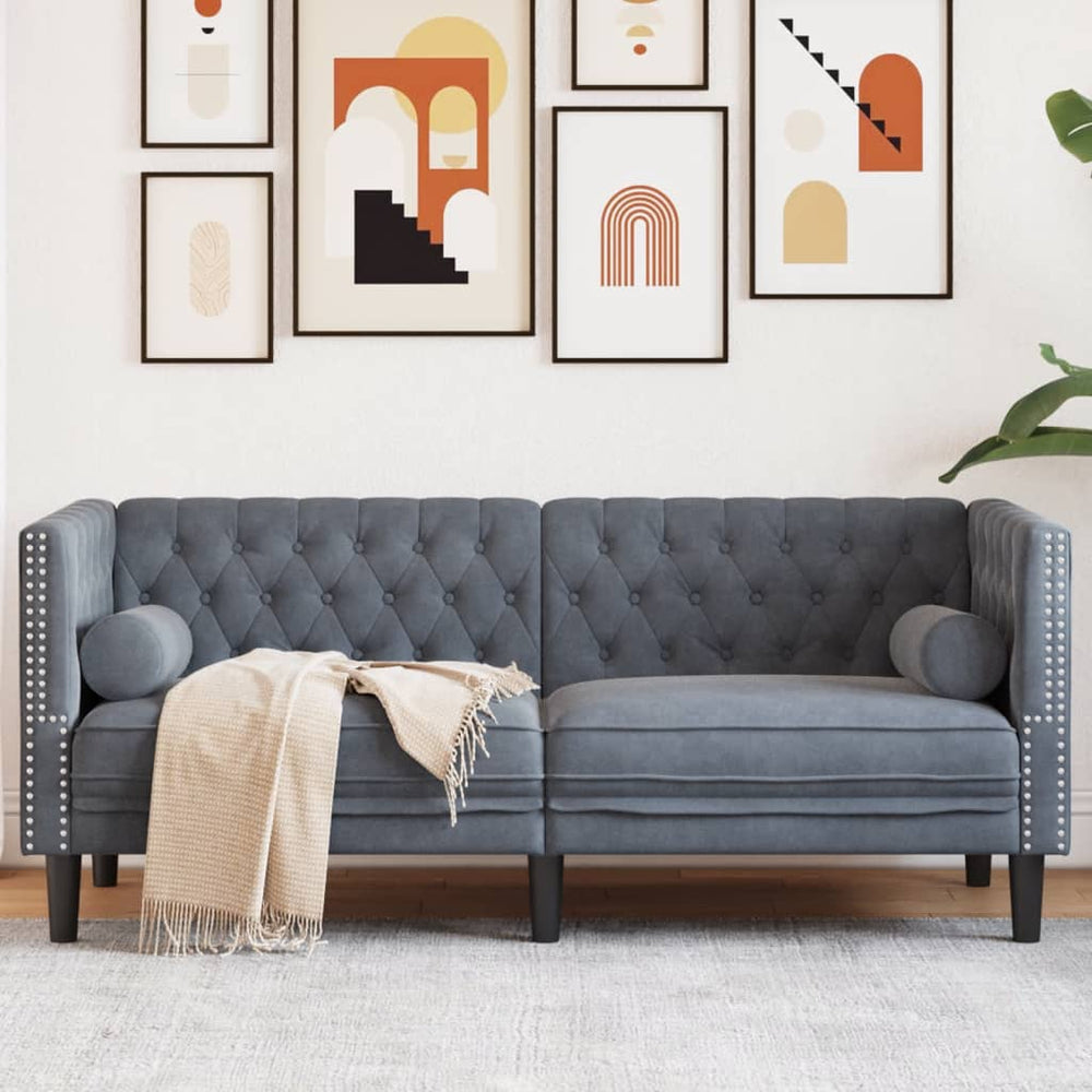 Chesterfield Sofa Dunkelgrau Samt 2-Sitzer