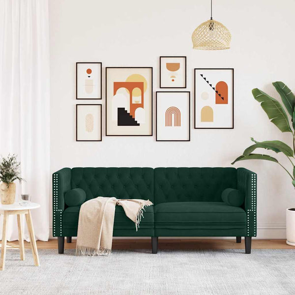 Chesterfield Sofa Dunkelgrün Samt 2-Sitzer
