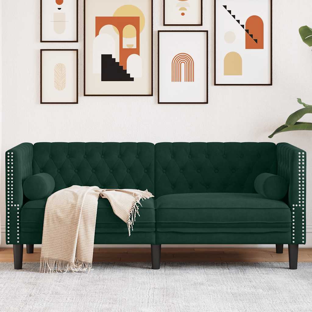 Chesterfield Sofa Dunkelgrün Samt 2-Sitzer