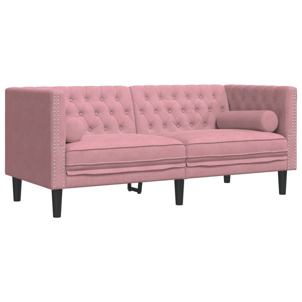 vidaXL Canapé Chesterfield avec coussins cylindriques 2 places Velours rose