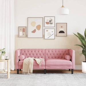 vidaXL Canapé Chesterfield avec coussins cylindriques 2 places Velours rose