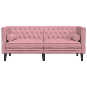 vidaXL Canapé Chesterfield avec coussins cylindriques 2 places Velours rose