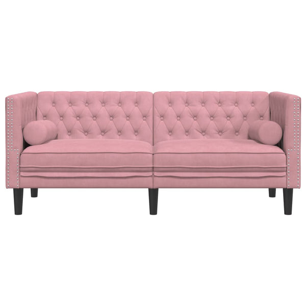 vidaXL Canapé Chesterfield avec coussins cylindriques 2 places Velours rose