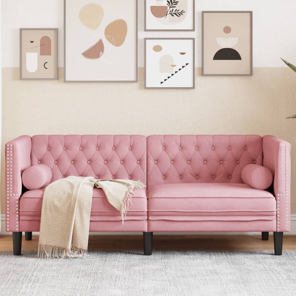 vidaXL Canapé Chesterfield avec coussins cylindriques 2 places Velours rose