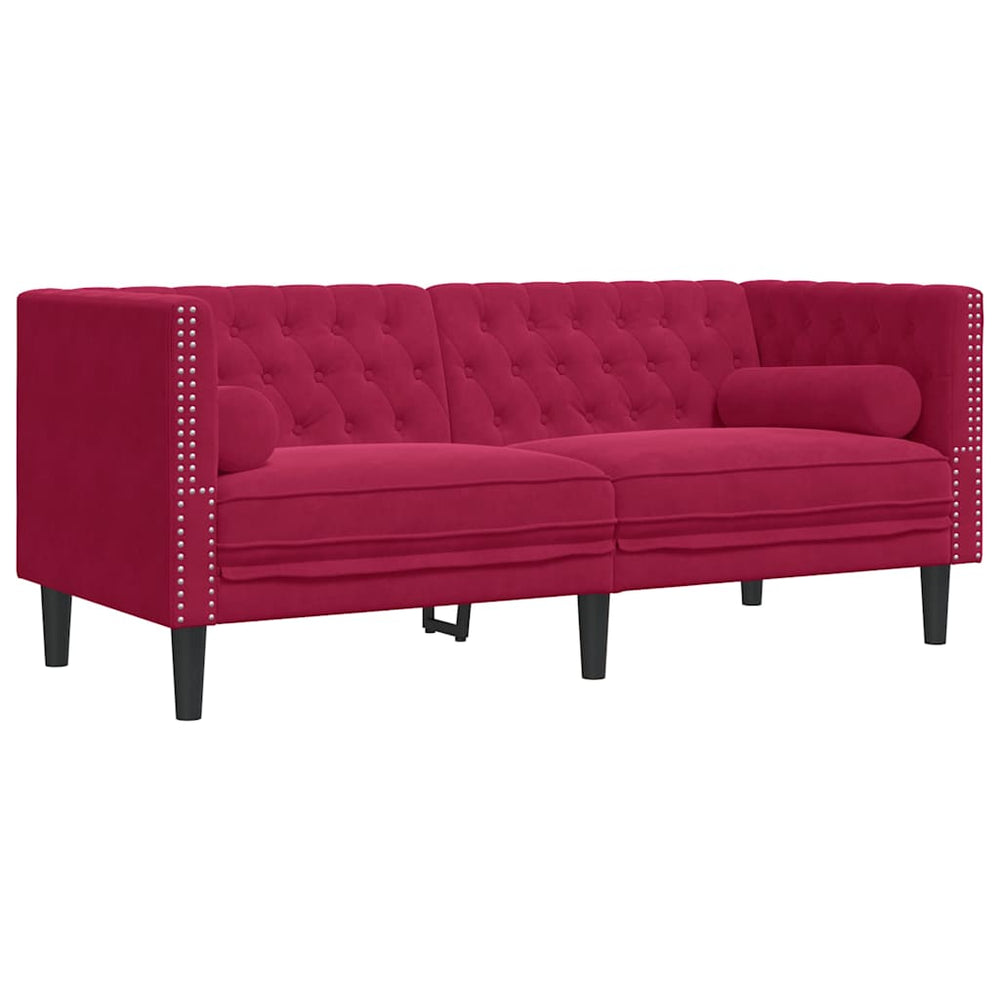 Chesterfield Sofa 2-Sitzer Weinrot Samt