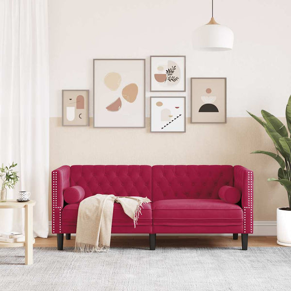 Chesterfield Sofa 2-Sitzer Weinrot Samt