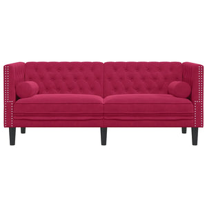 Chesterfield Sofa 2-Sitzer Weinrot Samt