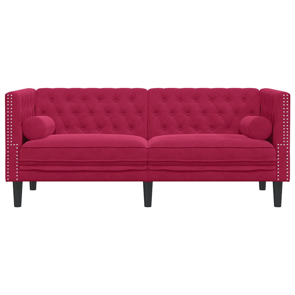 Chesterfield Sofa 2-Sitzer Weinrot Samt