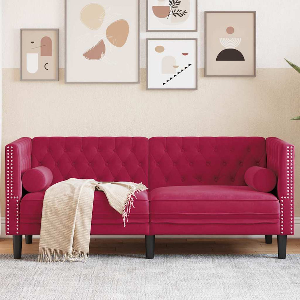 Chesterfield Sofa 2-Sitzer Weinrot Samt