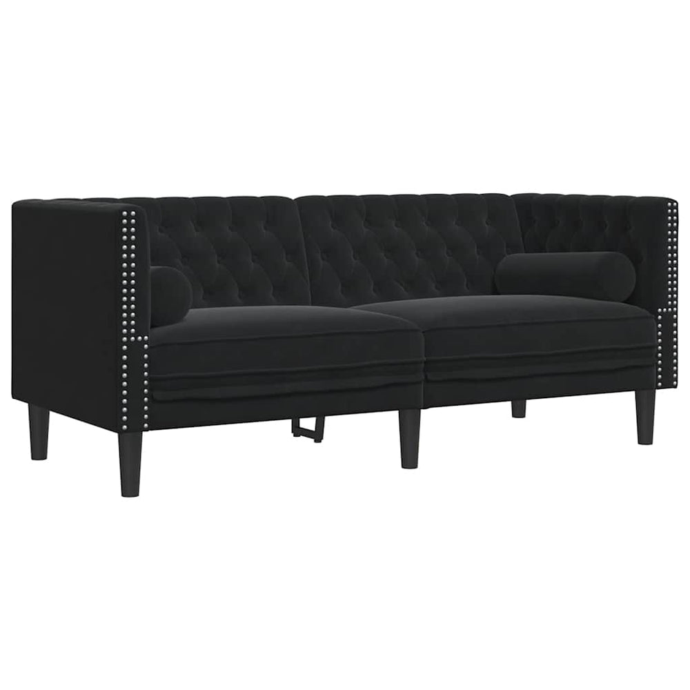 Schwarzes 2-Sitzer Chesterfield Sofa Samt